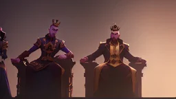 The king and the queen on the throne with subjects all around