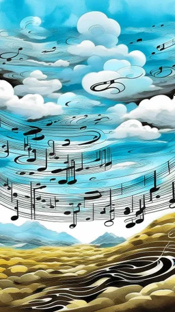 A white cloudy sky with icy music notes designed in Navajo woven art painted by Peter Carl Feberge
