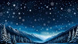 starry sky filled with large, intricately detailed snowflakes