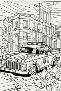 coloring page for kids, POLICE CAR, thick outline, low details, no shading, no color