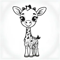 cute Giraffe, black and white, white background, clean lines, coloring page for kids