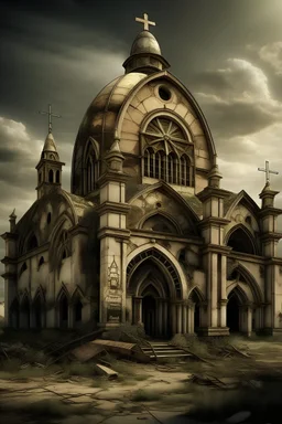 apocalyptic church in ruins da vinci style