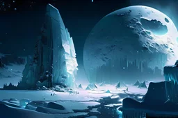 Snow, winter, ice blocks, night, moon, sci-fi, epic,