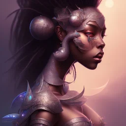 sango fantasy, fantasy magic, intricate, sharp focus, illustration, highly detailed, digital painting, concept art, matte, masterpiece head sexy lady body black African beauty space lady black fish skin African space night