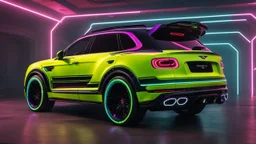 Bentley Bentayga Mansory Cyberpunk 2077 neon Style Rear View, Super Detailed, desktop wallpaper, 4K