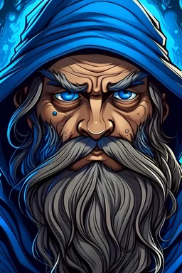 wizard, noble face, blue eyes, full beard, long hair, digital comic style