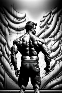 wall man black white art profil bodybuilder