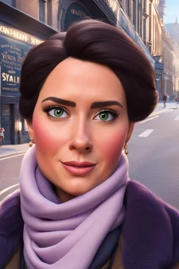 A close up shot of lady with scarf ,pixar