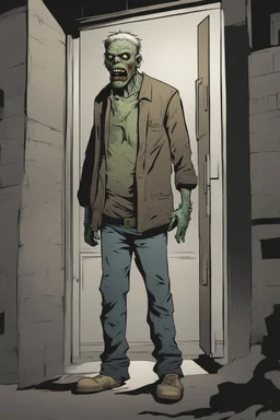 zombie, portrait, comic book, full body, standing, mean, illustration, looking sideways