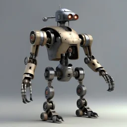 robot without arms or wheels but with a cannon replacing its head and with human metallic legs