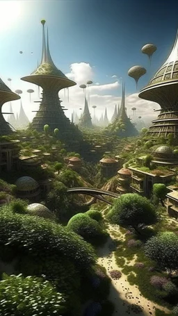 alien city, Mediterranean garden, busy city