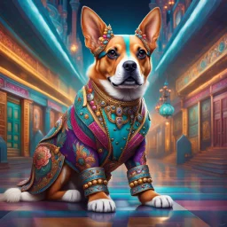 Full body Beautiful anthropomorphic dog colorful art conceptual, amazing artwork, hyper detailed, ultra maximalist quality, 12k