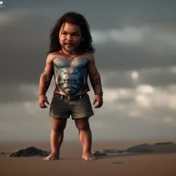 Jason Momoa toddler, full body, dramatic lighting, hyper realistic