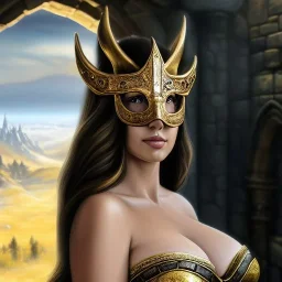 ultra detailed fullbody Portrait in oil on canvas of a beautiful busty woman with Skyrim dragon priest mask and armor,extremely detailed digital painting, extremely detailed face,crystal clear Big eyes, mystical colors ,perfectly centered image, perfect composition,rim light, beautiful lighting, 8k, stunning scene,extremely sharp detail, finely tuned detail, ultra high definition raytracing, in the style of robert e howard and pablo oliveira and Ken Kelley and Ohrai Noriyoshi and Simon Bisley