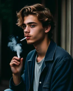 A handsome boy smoking a cigarette