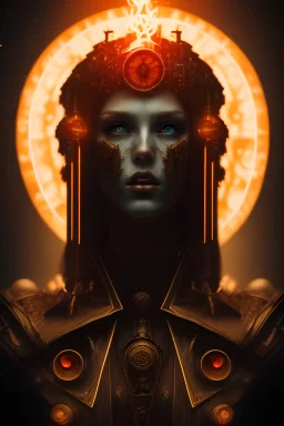 portrait photography of an ethereal beautiful God, Fire theme art, Dark moody night atmosphere, 8K, close-up face, anatomically perfect face, ignore NSFW,magic,city, steampunk, brutal, native, american, chief ,apocalypse, set , sorrow,cyborg,