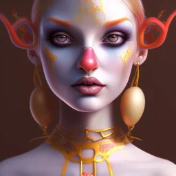 clown girl, smooth soft skin, symmetrical, soft lighting, detailed face, concept art, digital painting, looking into camera