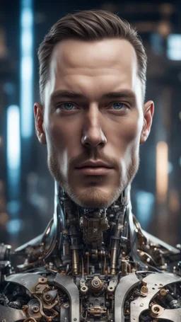 breathtaking, beautiful (mechanical:0.35\) Man android, male body, looking at viewer, professional, award winning, depth of field, bokeh, rule of thirds, cinematic lighting, (full height photograph), trending on artstation, sharp focus, studio photo, intricate details, highly detailed, by greg rutkowski