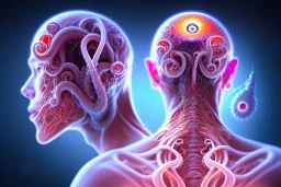 Spiritual Tentacles over human Head creating reality around