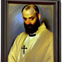 Priest, portrait, painted bye John Singer Sargent, painterly, highly detailed, close up