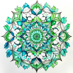 The mandala is green . watercolor drawing