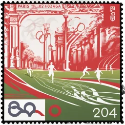 Commemorative stamp of the Olympic Games with the text: "Paris 2024". On pure white background. ultra 8k quality