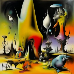 adrenochrome melanin reveries, surrealism, by Yves Tanguy, by Graham Sutherland, abstract