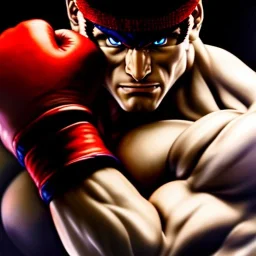 Ultra detailed fullbody Portrait in oil on canvas of Street Fighter- Ryu,extremely detailed digital painting,ultrarealistic skin,intense stare, extremely detailed face, crystal clear eyes, mystical colors ,perfectly centered image, perfect composition, rim light, beautiful lighting,masterpiece ,8k, stunning scene, raytracing, anatomically correct, in the style of Simon Bisley and Ohrai Noriyoshi and robert e howard and Steve Jung and frank frazetta.