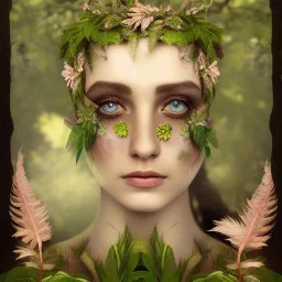 Portrait of beautiful girl, plant, metal, feathers, Dryad, fae, sidhe, ominous, nature, plants, wildflower, facepaint, dnd character portrait, intricate, oil on canvas, masterpiece, expert, insanely detailed, 4k resolution, retroanime style, cute big circular reflective eyes, cinematic smooth, intricate detail , soft smooth lighting, soft pastel colors, painted Renaissance style, 800mm lens