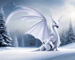 mdjrny-v4 style, a white dragon with fairy-like glowing and shining wings standing in snow, full body, silver lightning, glowing soft and smooth wings, realistic, highly detailed intricately detailed, shiny snowy background, soft studio lighting, trending on artstation, by artist "Julie Bell", by artist "Greg Rutkowski"