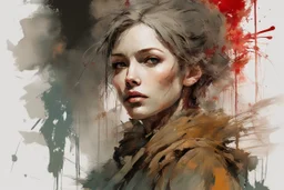 A gorgeous woman, full length portrait, perfect anatomy, hyper detailed digital painting, , Yoji Shinkawa, Ismail Inceoglu, Jeremy Mann, Carne Griffiths, splash art, watercolor ink splatter, oil on canvas, deep color, rich contrast, deviantart, Behance HD, Sketchlab