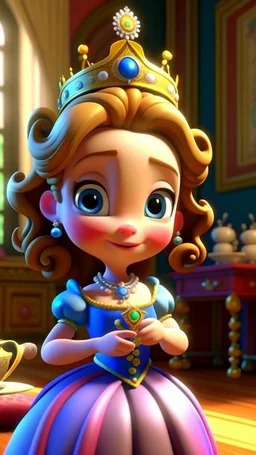 "Come one, come all," Princess Penelope cried, To the royal abode, where joy would reside. In her hand, a secret, a gift pure and sweet, Tea cups of wonder, a surprise hard to beat.cartoon,3D, friends