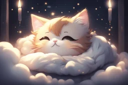 cute anime chibi cat sleeping in a dark room in candleline Weight:1 heavenly sunshine beams divine bright soft focus holy in the clouds Weight:0.9