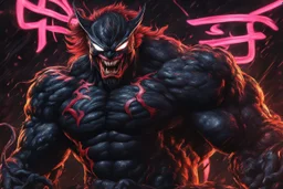 Venom Akuma in 8k Hayao Miyazaki draw style, street fighter them, neon effect, close picture, rain, highly detailed, high details, detailed portrait, masterpiece,ultra detailed, ultra quality