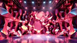 a 3d fractal stage structre made of metallic color 3d structures, pertty artistc background,dynamic lights