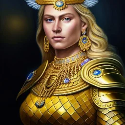 Ultra detailed fullbody Portrait in oil on canvas of beautiful blonde amazon with Eagle Gold cloth Armor ,extremely detailed digital painting, extremely detailed face,perfect crystal clear Big Glowing eyes, mystical colors ,perfectly centered image, perfect composition, rim light, beautiful lighting, 8k, stunning scene, raytracing, anatomically correct, in the style of robert e howard and Ken Kelley and Ohrai Noriyoshi and Simon Bisley and tomzj1