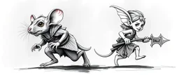 rat gremlin elf halfling pixie runner, airbrush and pen outline, realistic 3d rendering with high contrast blurred pattern background