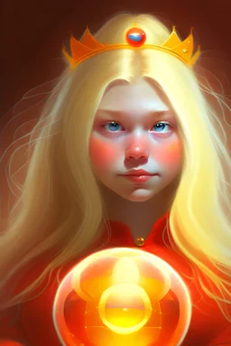 blonde haired princess with red, orange and yellow orb