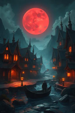 World of Warcraft style, a Fisher town which is haunted by a vampire video game enviorment concept art