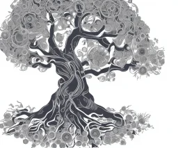 Vector tree illustration white background die cut