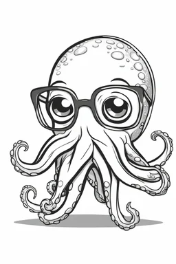 Outline art for cute coloring pages with octopus with glasses, full body, white background, sketch style, only use outline, clean line art, no shadows and clear and well outlined.