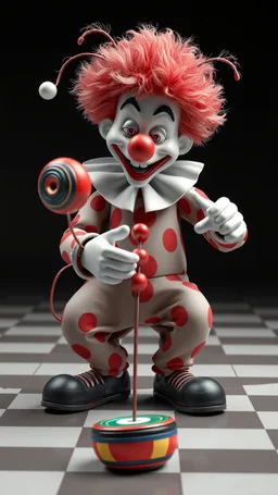 A 3D clown playing with a yoyo