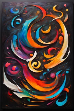 create Islamic calligraphy in oil painting in multicolor abstract style on black background