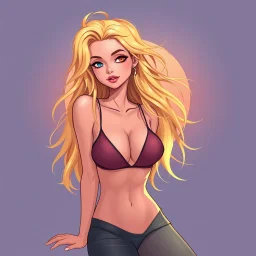 a pretty blonde woman, skinny, relaxed, digital art, stylised