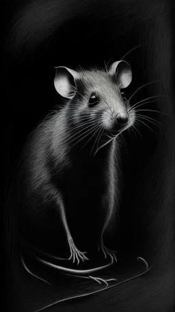 pencil drawing of rat, Spooky, scary, halloween, black paper