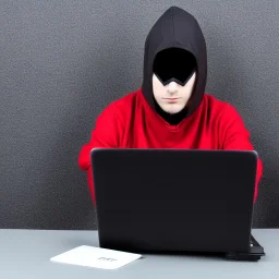 Hacker sitting at laptop, award winning photograph