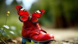 cute little butterfly is wearing red boots on his feet