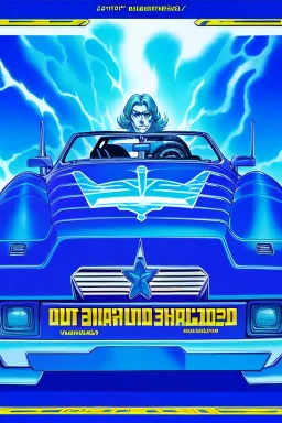 "Design a 90s-style action movie poster titled 'Shockwave Customs' with a blue theme and blue flames. Feature a super heroic mechanic in the foreground, fiercely battling thousands of adversaries with a spanner. In the background, show cars doing burnouts, creating a dynamic and intense scene. Capture the high-energy, gritty aesthetic of classic 90s action films. Prominently display the subtitle 'mmechanic negotiator' in bold, impactful lettering."