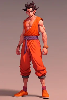 Full Body, Male Tiefling, monk boxer, street outfit, Goku