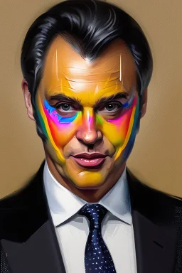 Extremely rich guy portrait with pride paint in face